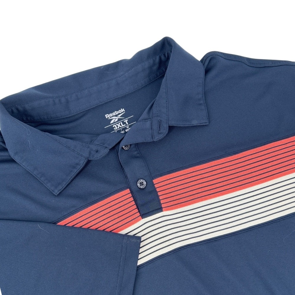 Reebok Mens Polo Shirt 3XLT Navy Blue Red White Striped Short Sleeve Golf Top